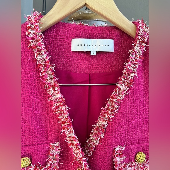 Endless Rose Tweed Trim Button Down Sleeveless Mini Dress Double Breasted L - Picture 13 of 16